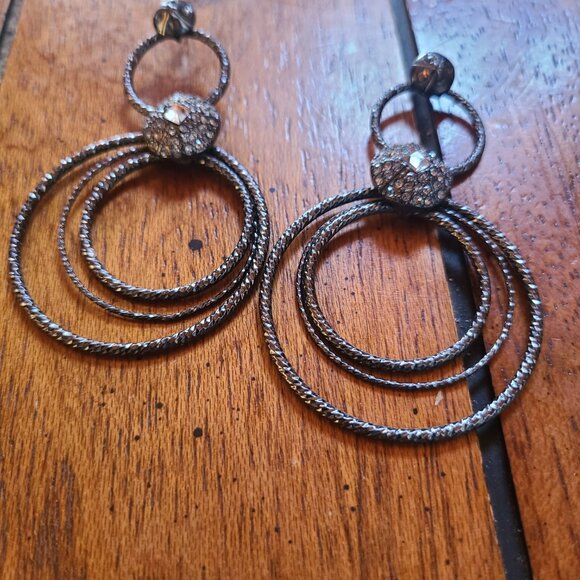 Lia Sophia Pierce Hanging Black 3 Graduating Circle Earrings With Gemstones - Picture 5 of 5